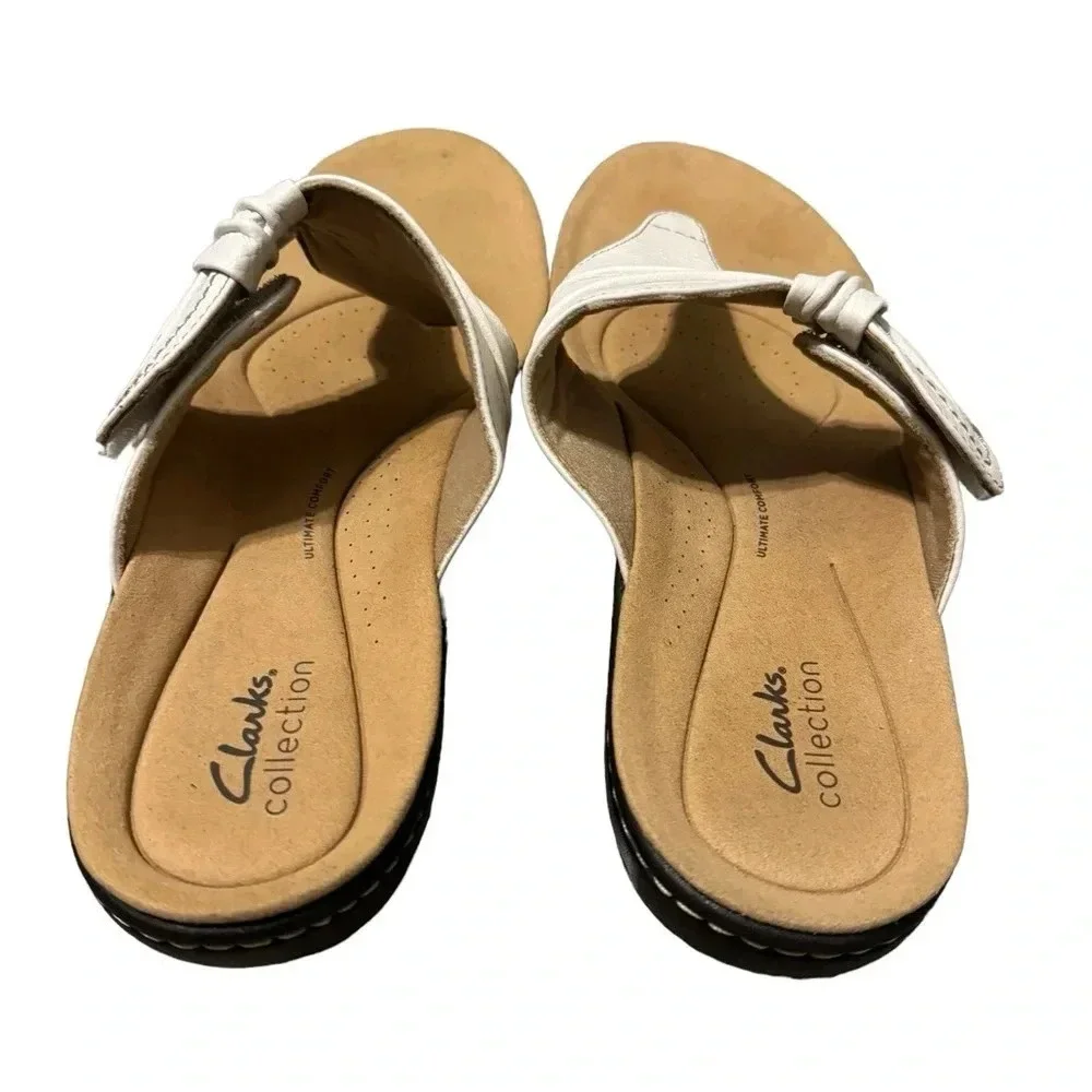 🤍 Clarks Women’s‎ Laurieann Rae Leather Thong Sandals White Sz 11 🤍 - Picture 2 of 5